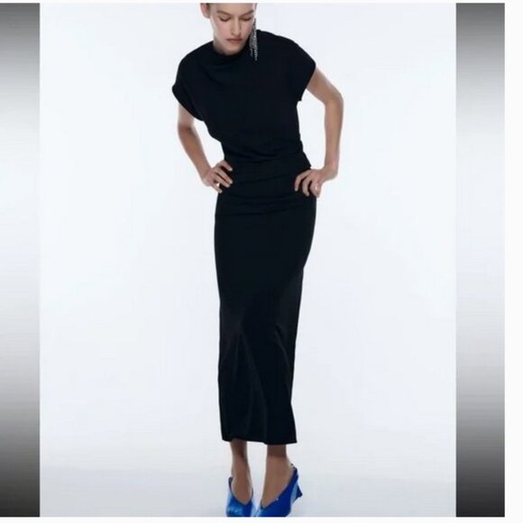 Zara Elegant Black Draped Maxi Dress, NWT, M - Picture 4 of 15